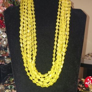 Vintage 8 Strand Canary Lemon Yellow Fancy Lucite Necklace 20" to 24" Drop
